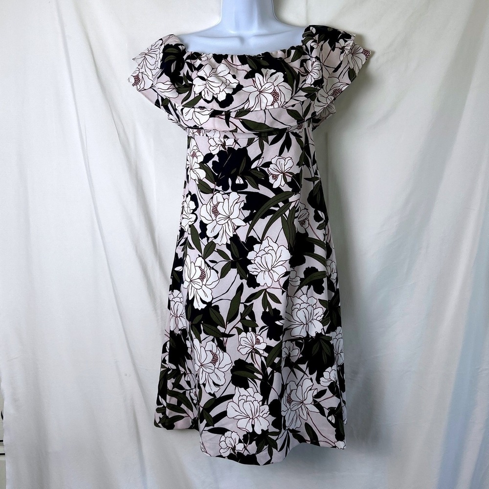 Banana Republic Women Dark Garden Floral Off-Shoulder Ruffle Midi Dress Size 0